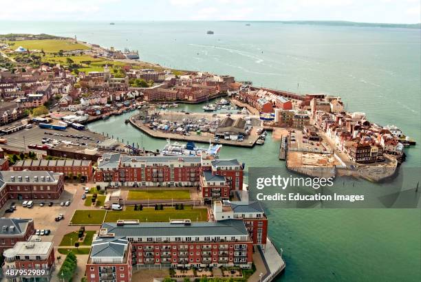 Aerial view of Portsmouth Harbor as seen from Spinnaker Tower, England.