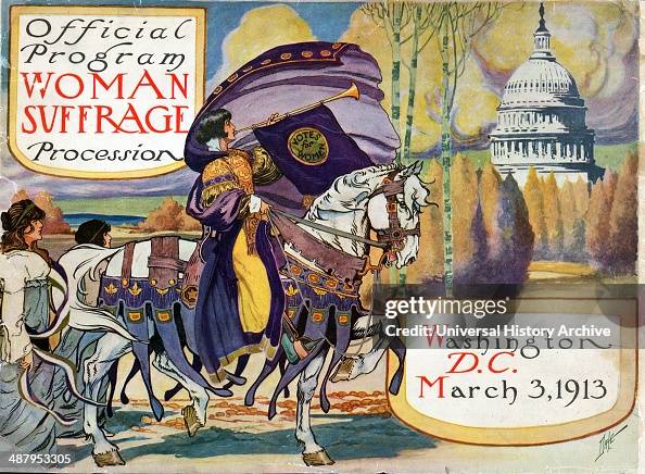 Cover of program for the National American Women's Suffrage Association procession, showing woman