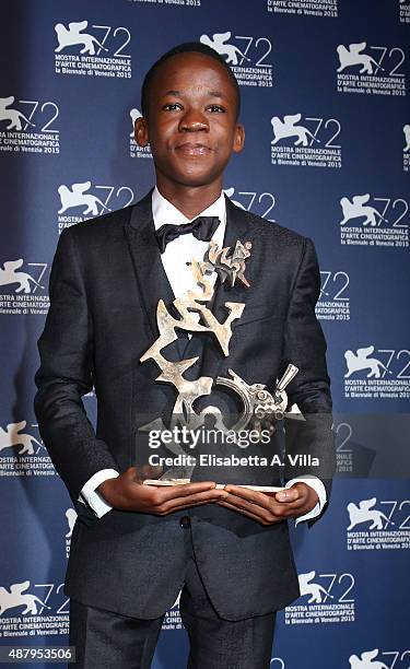 Abraham Attah winner of the Marcello Mastroianni Award for the Best Young Actor for the film 'Bleast Of No Nation' attends the award winners...