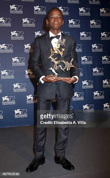 Abraham Attah winner of the Marcello Mastroianni Award for the Best Young Actor for the film 'Bleast Of No Nation' attends the award winners...