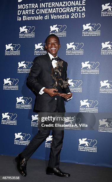 Abraham Attah winner of the Marcello Mastroianni Award for the Best Young Actor for the film 'Bleast Of No Nation' attends the award winners...