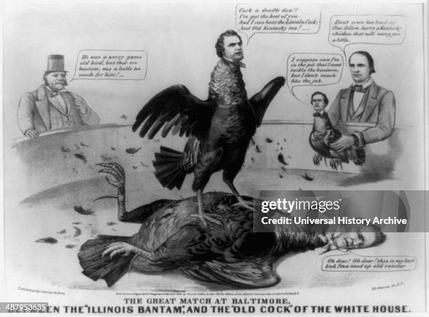 The great match at Baltimore, between the "Illinois Bantam" and the "Old Cock" of the White House by Currier & Ives. C1860. Dissension within the...