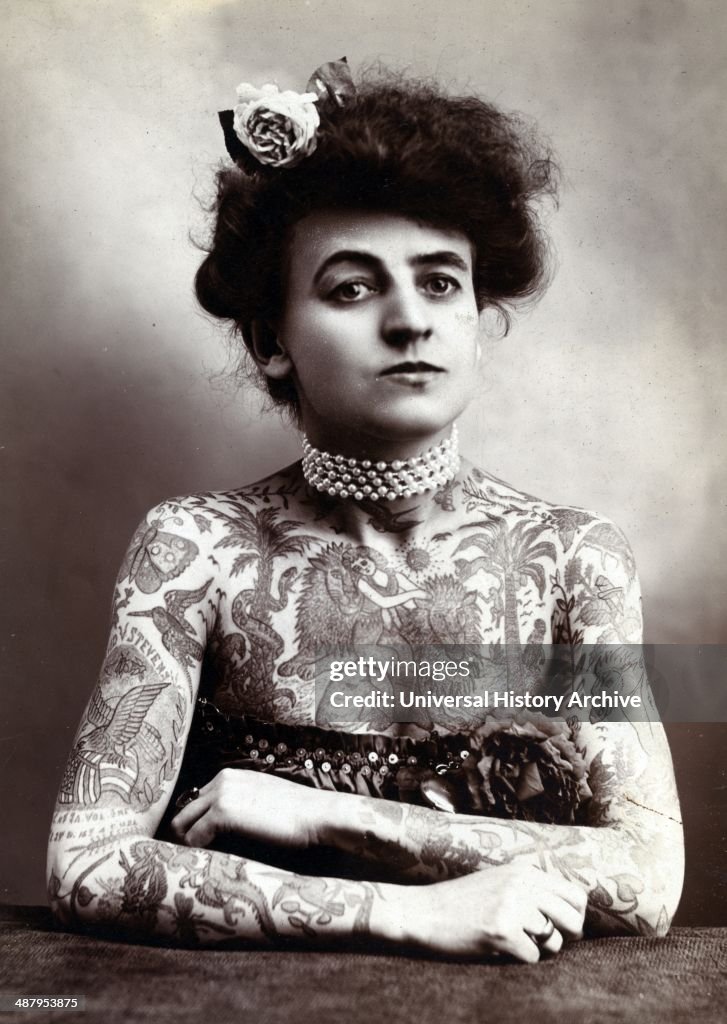 Portrait of American circus performer Maud Stevens Wagner , one of ...