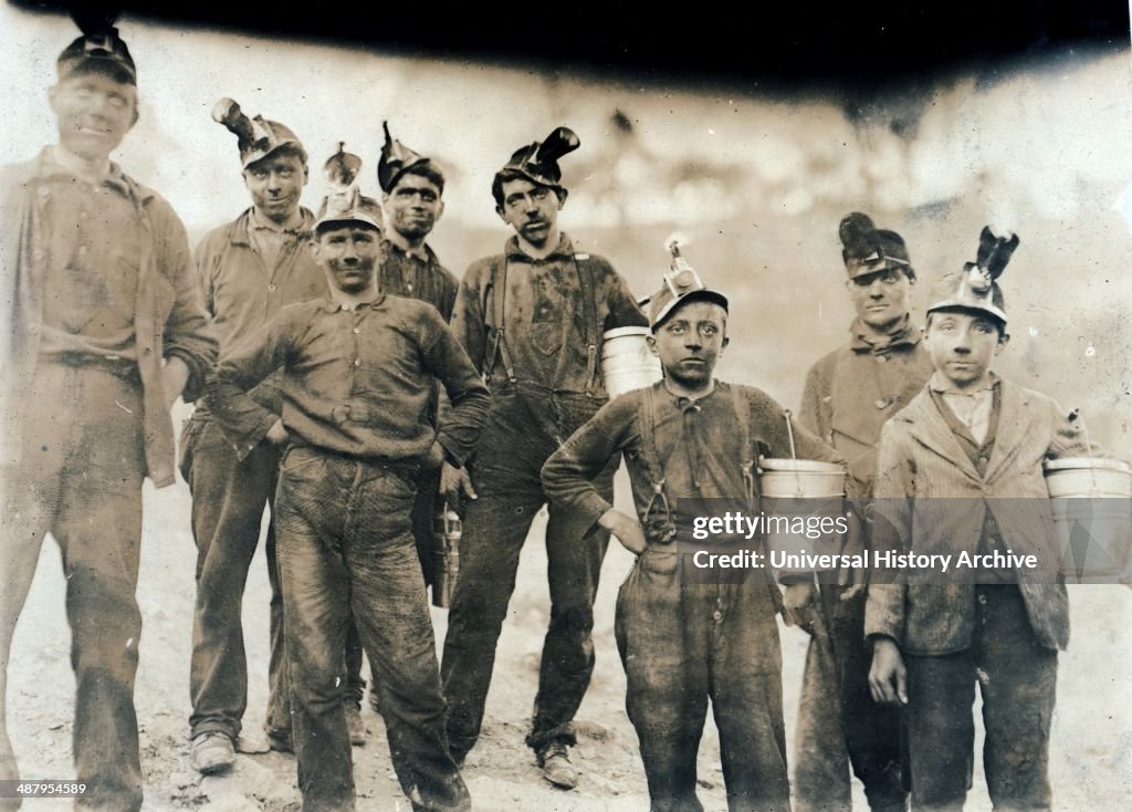 Drivers and Trappers Going Home: Barnesville Mine. Location: Fairmont, West Virginia. By Lewis Wickes Hine, 1874-1940, Published 1908