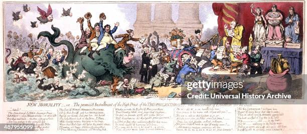 New morality; or The promised instalment of the high-priest of the Theophilanthropes, with the homage of Leviathan and his suite by James Gillray,...