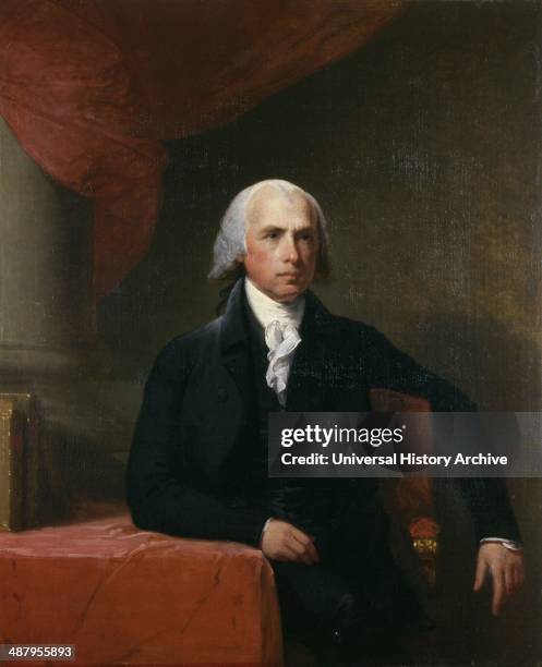 Portrait of James Madison, by Gilbert Stuart, who made additional copies after completion of the work. Date c. 180507