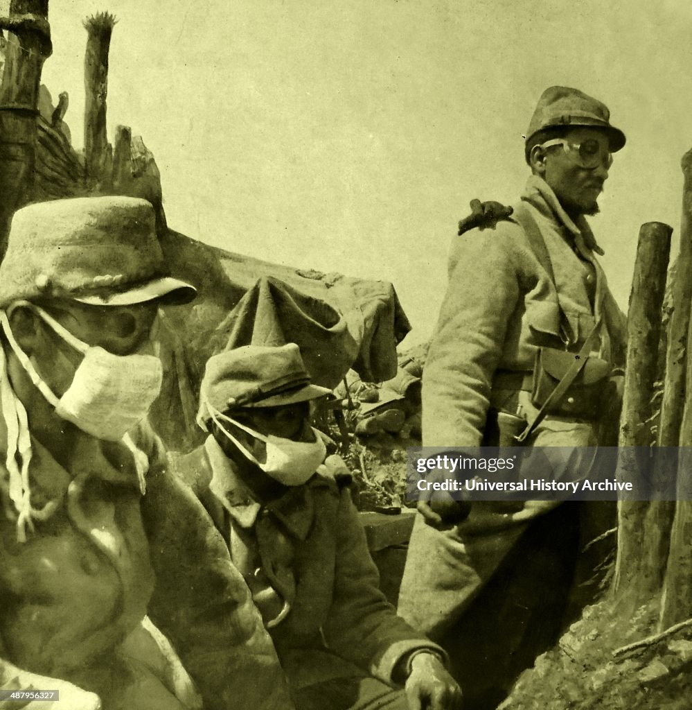 Crude protection such as linen masks and goggles for French soldiers.