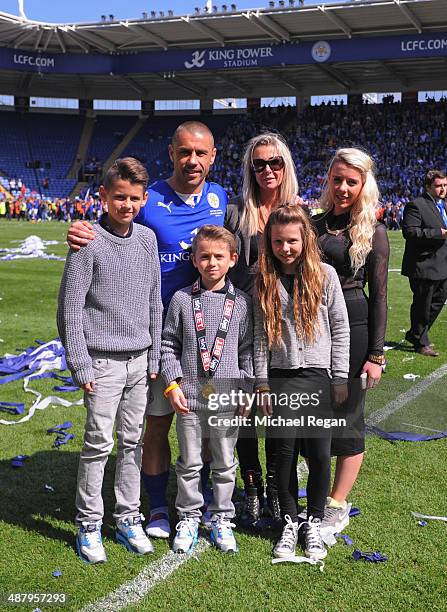 Kevin Phillips of Leicester with his family after the Sky Bet Championship match between Leicester City and Doncaster Rovers at The King Power...