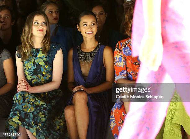 Gillian Jacobs, Jamie Chung and Mary Elizabeth Winstead attend the Monique Lhuillier Spring 2016 during New York Fashion Week: The Shows at The Arc,...