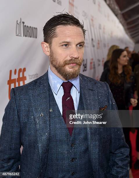 Actor Tom Hardy attends the "Legend" gala screening during the 2015 Toronto International Film Festival at Roy Thomson Hall on September 12, 2015 in...