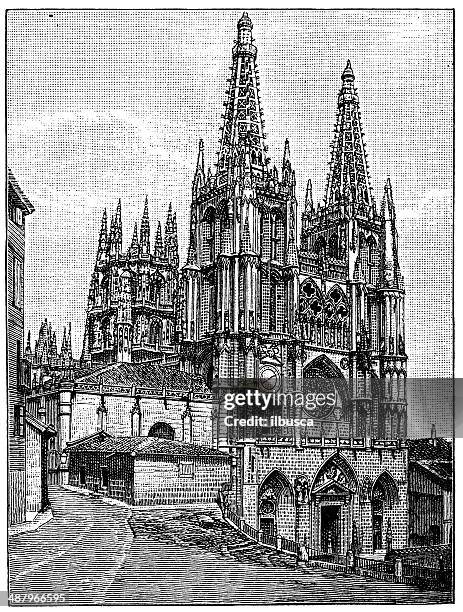 antique illustration of burgos cathedral - 布爾戈斯 幅插畫檔、美工圖案、卡通及圖標