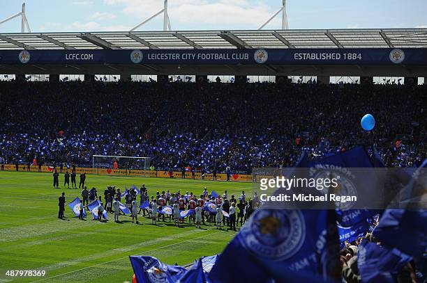 General view of the teams walking out during the Sky Bet Championship match between Leicester City and Doncaster Rovers at The King Power Stadium on...