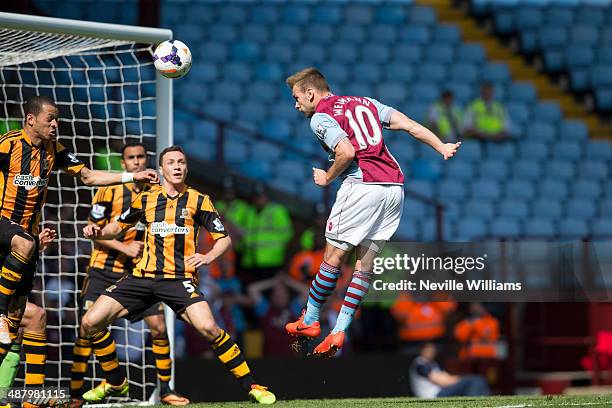 Andreas Weimann of Aston Villa scores his first goal for Aston Villa during the Barclays Premier League match between Aston Villa and Hull City at...