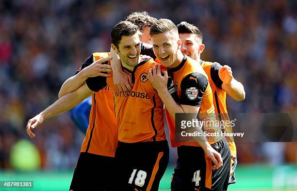 Samuel Ricketts of Wolves celebrate after scoring their first goal during the Sky Bet League One match between Wolverhampton Wanderers and Carlisle...