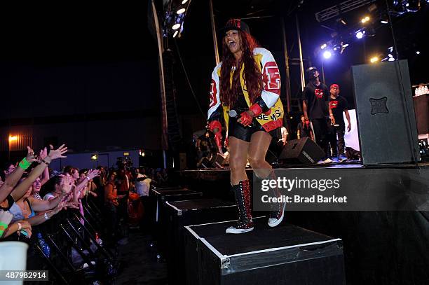 Pepa of Salt-N-Pepa performs at 90sFEST Pop Culture and Music Festival on September 12, 2015 in Brooklyn, New York.