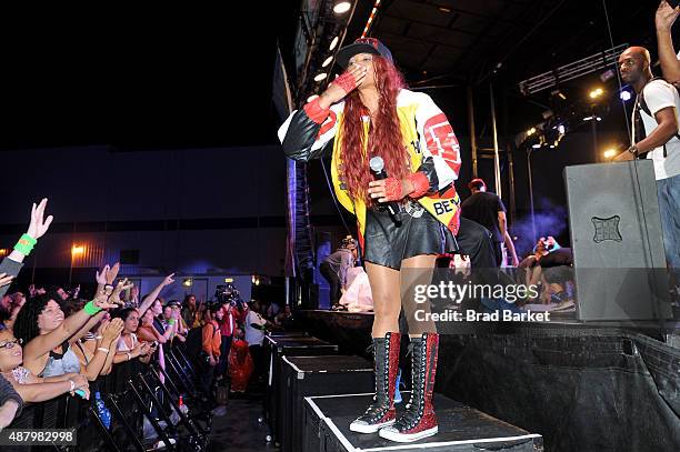 Pepa of Salt-N-Pepa performs at 90sFEST Pop Culture and Music Festival on September 12, 2015 in Brooklyn, New York.