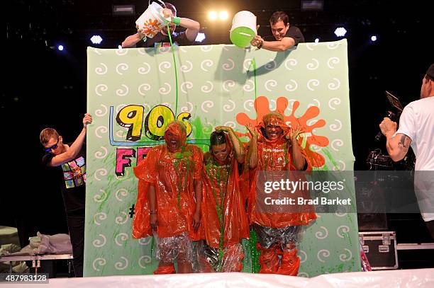 Salt-N-Pepa gets slimed at 90sFEST Pop Culture and Music Festival on September 12, 2015 in Brooklyn, New York.