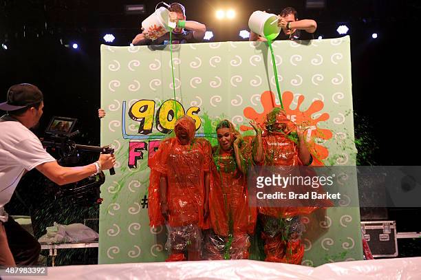 Salt-N-Pepa gets slimed at 90sFEST Pop Culture and Music Festival on September 12, 2015 in Brooklyn, New York.