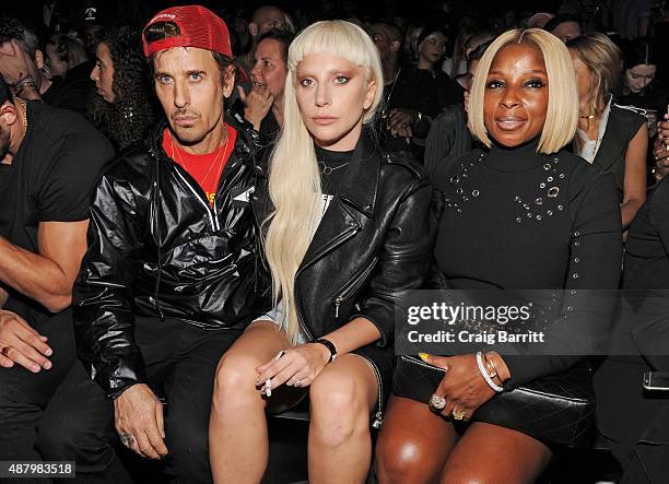 Steven Klein, Lady Gaga and Mary J. Blige attend the Alexander Wang Spring 2016 fashion show during New York Fashion Week at Pier 94 on September 12,...