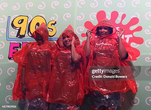 Salt-N-Pepa gets slimed at the Nickelodeon sponsored 90sFEST Pop Culture and Music Festival on September 12, 2015 in Brooklyn, New York.