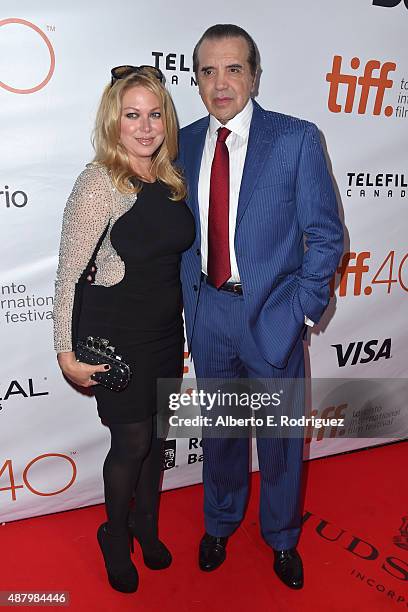 Gianna Ranaudo and actor Chazz Palminteri attend the "Legend" premiere during the 2015 Toronto International Film Festival at Roy Thomson Hall on...