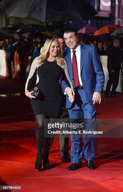 Gianna Ranaudo and actor Chazz Palminteri attend the "Legend" premiere during the 2015 Toronto International Film Festival at Roy Thomson Hall on...