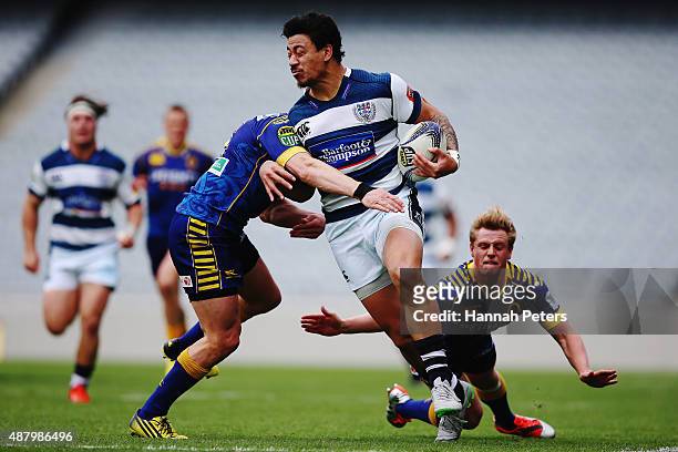 Ben Lam of Auckland makes a break during the round five ITM Cup match between Auckland and Otago at Eden Park on September 13, 2015 in Auckland, New...