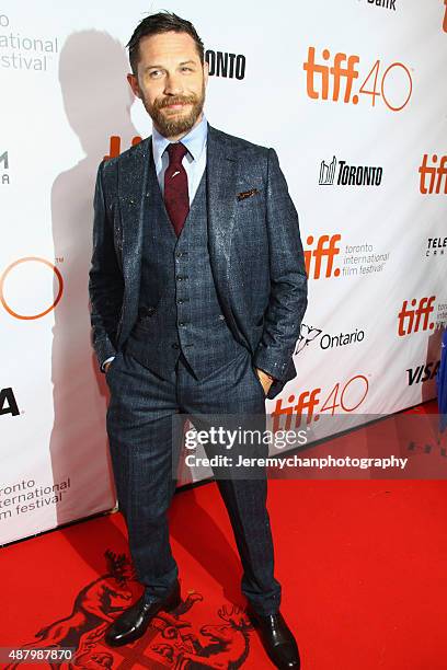 Actor Tom Hardy attends the "Legend" premiere during the 2015 Toronto International Film Festival held at Roy Thomson Hall on September 12, 2015 in...