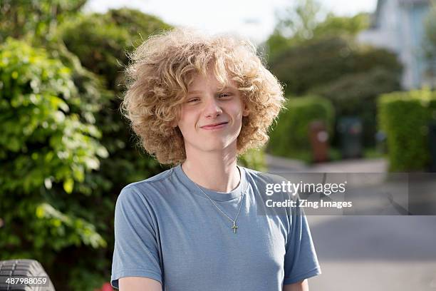 teenage boy outdoors, portrait - boy curly blonde stock pictures, royalty-free photos & images