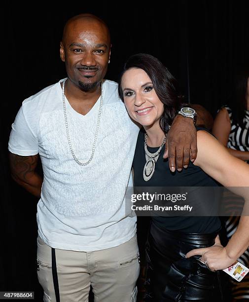 Television personality Darian "Big Tigger" Morgan and Intern Coach Jen Welter arrive at the VIP Pre-Fight Party for 'High Stakes: Mayweather v....