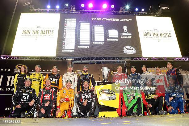 Matt Kenseth, driver of the Dollar General Toyota, Ryan Newman, driver of the Caterpillar Chevrolet, Carl Edwards, driver of the ARRIS Toyota, Paul...