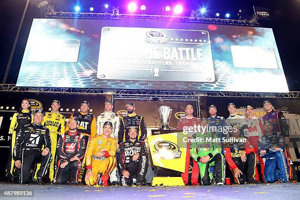 Matt Kenseth, driver of the Dollar General Toyota, Ryan Newman, driver of the Caterpillar Chevrolet, Carl Edwards, driver of the ARRIS Toyota, Paul...