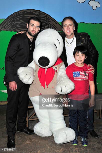 Actor Nicholas Cage visits Knott's Berry Farm with sons Weston and Kal-El on September 12, 2015 in Buena Park, California.