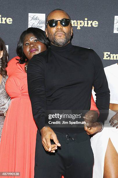 Actress Gabourey Sidibe and director/producer Lee Daniels attend the "Empire" curated collection unveiling at Saks Fifth Avenue on September 12, 2015...