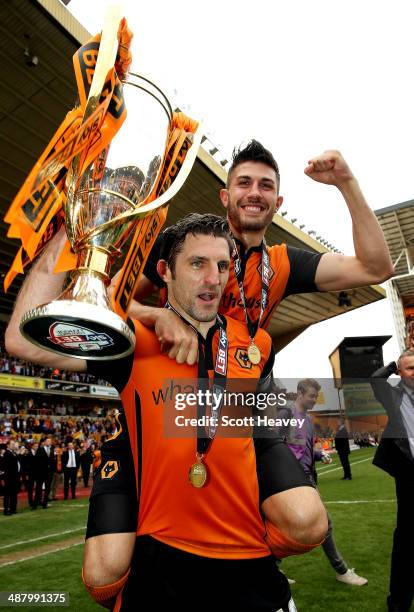 XxxxSamuel Ricketts and Danny Batth of Wolves celebrate with the Sky Bet League One Trophy during the Sky Bet League One match between Wolverhampton...