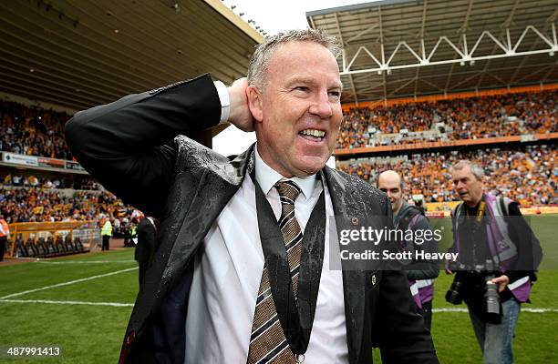 Wolves manager Kenny Jackett celebrates after the Sky Bet League One match between Wolverhampton Wanderers and Carlisle United at Molineux on May 3,...