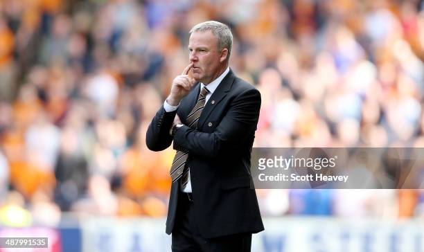 Wolves manager Kenny Jackett during the Sky Bet League One match between Wolverhampton Wanderers and Carlisle United at Molineux on May 3, 2014 in...