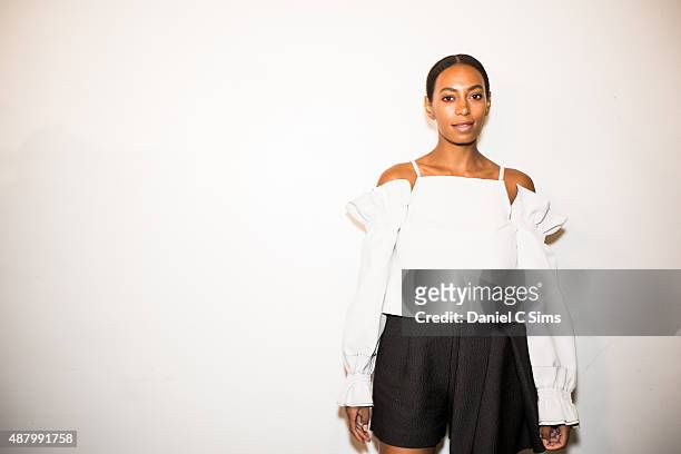 Solange Knowles backstage at the Jill Stuart SS16 show, part of New York Fashion week, at Industria Studios on September 12, 2015 in New York City.