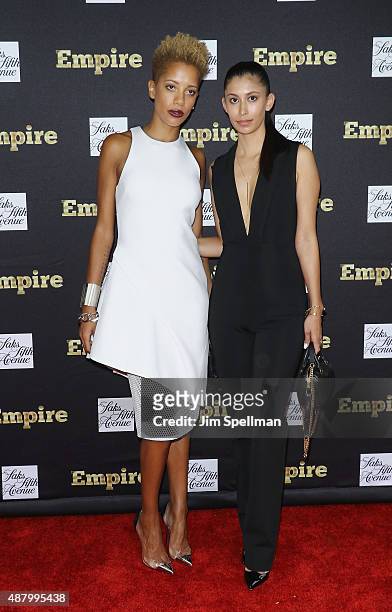 Designers Carly Cushnie and Michelle Ochs attend the "Empire" curated collection unveiling at Saks Fifth Avenue on September 12, 2015 in New York...