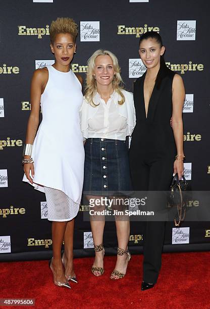 Designer Carly Cushnie, executive vice president, chief merchant, Saks Fifth Avenue Tracy Margolies and designer Michelle Ochs attend the "Empire"...