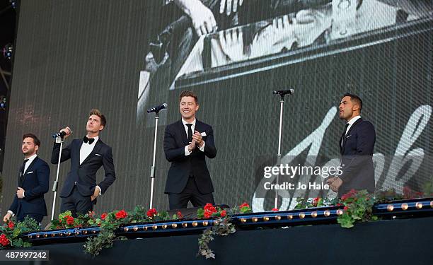 Martin McCafferty,Alfie Palmer,Andrew Bourn and Sean Ryder Wolf of Jack Pack perform on stage at BBC Proms in the Park at Hyde Park on September 12,...