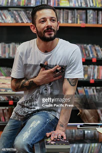 The Italian rapper and songwriter Francesco Tarducci, also known as "Nesli", meet his fans at Mondadori bookshop to sign autographs of his first...