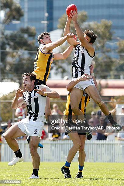 Nick Gray of Collingwood marks the bal during the VFL Semi Final match between Sandringham and Collingwood at North Port Oval on September 13, 2015...