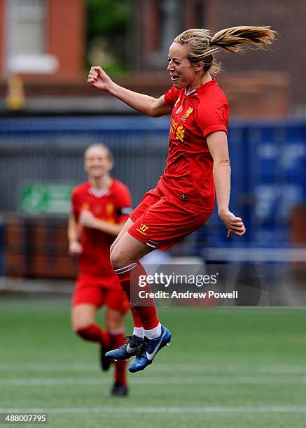 Gemma Davison of Liverpool Ladies celebrates after scoring the opening goal during the Continental Cup match between Liverpool Ladies and Sunderland...