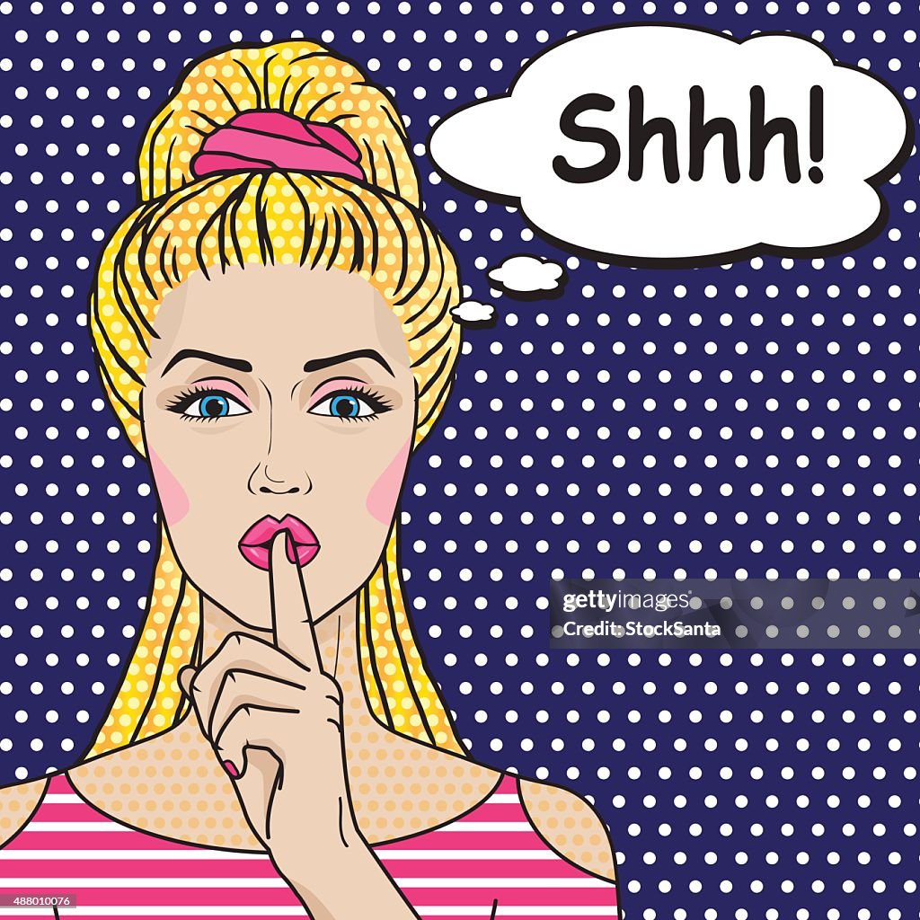 Character Shhhhh Girl Says Shhh Pop Art Comics Style Showing Shhhh Gesture High-Res ...