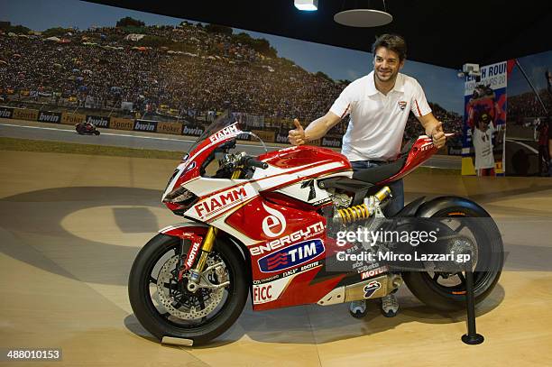 Carlos Checa of Spain poses in the museum near his bike during the MotoGp of Spain - Qualifying at Circuito de Jerez on May 3, 2014 in Jerez de la...