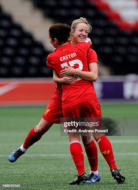 Gemma Davison of Liverpool Ladies celebrates after scoring the opening goal during the Continental Cup match between Liverpool Ladies and Sunderland...