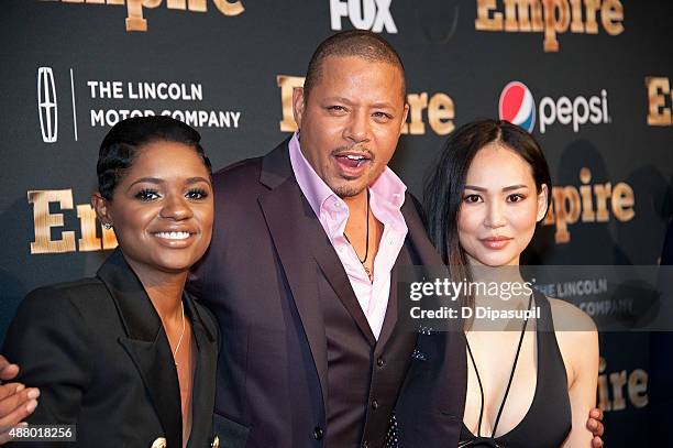 Bre-Z, Terrence Howard and Mira Pak attend the "Empire" Series Season 2 New York Premiere at Carnegie Hall on September 12, 2015 in New York City.