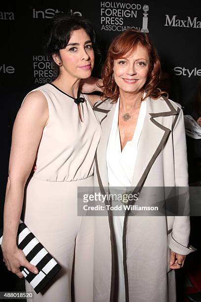 Actresses Sarah Silverman and Susan Sarandon, both wearing Max Mara, attend Hollywood Foreign Press Association & InStyle's annual celebration of The...