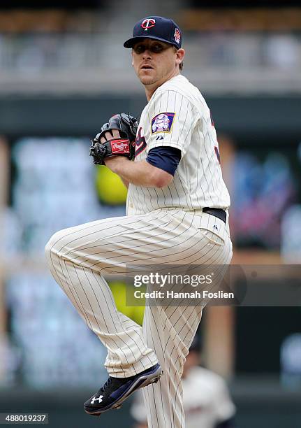 Kevin Correia of the Minnesota Twins delivers a pitch against the Baltimore Orioles during the first inning of the game on May 3, 2014 at Target...